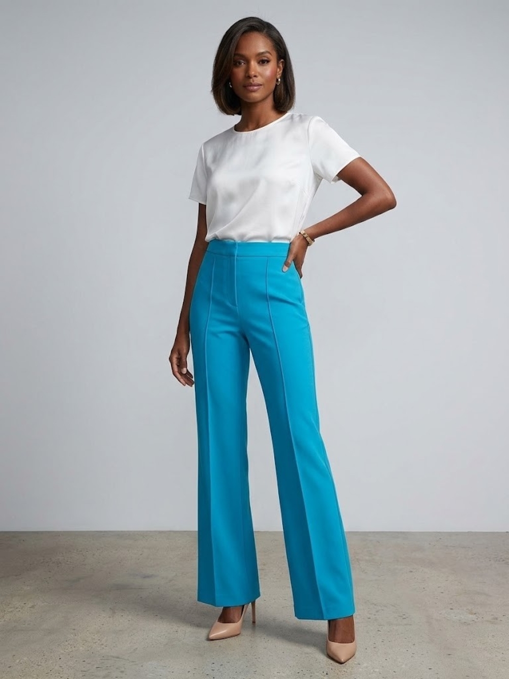 Alice + Olivia Jalissa Turquoise High-Waist Wide-Leg Pants
